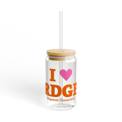 I Heart RDGF Glass Can with Straw and Lid, 16oz