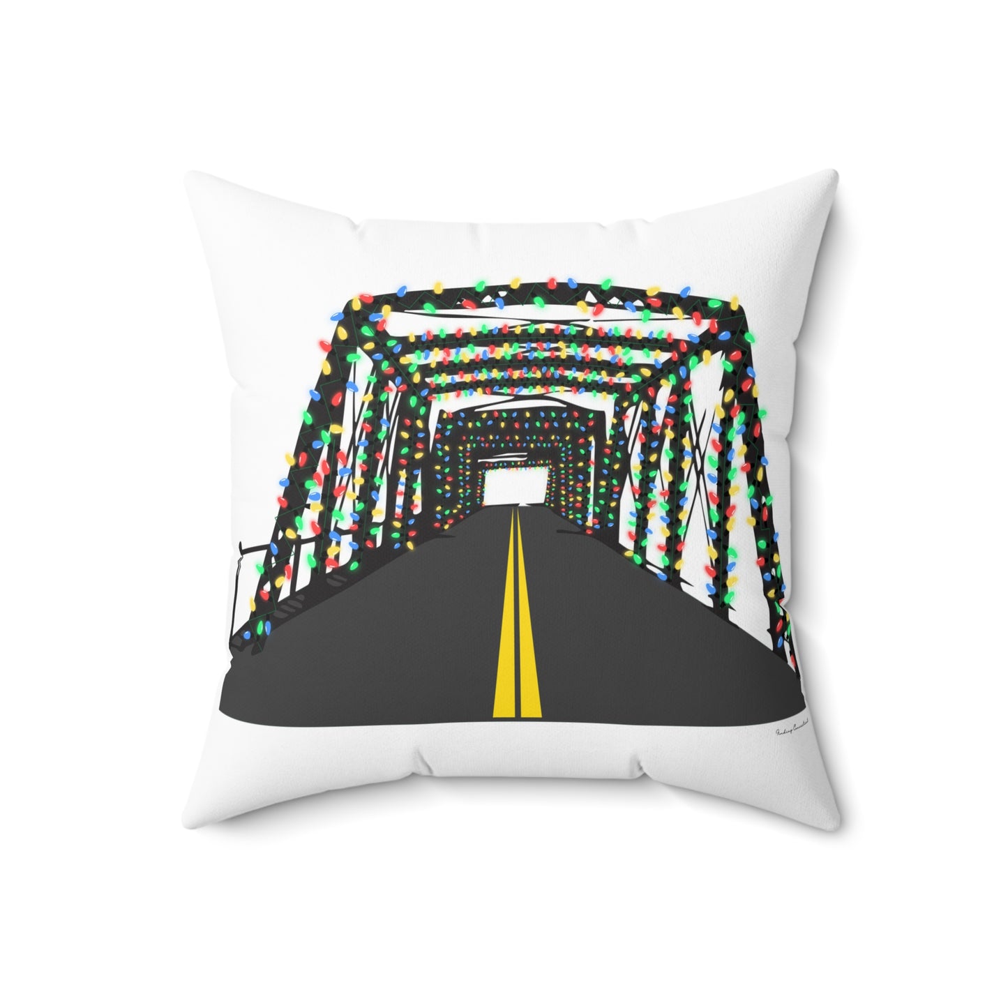 Saugatuck Bridge Lights Spun Polyester Square Pillow