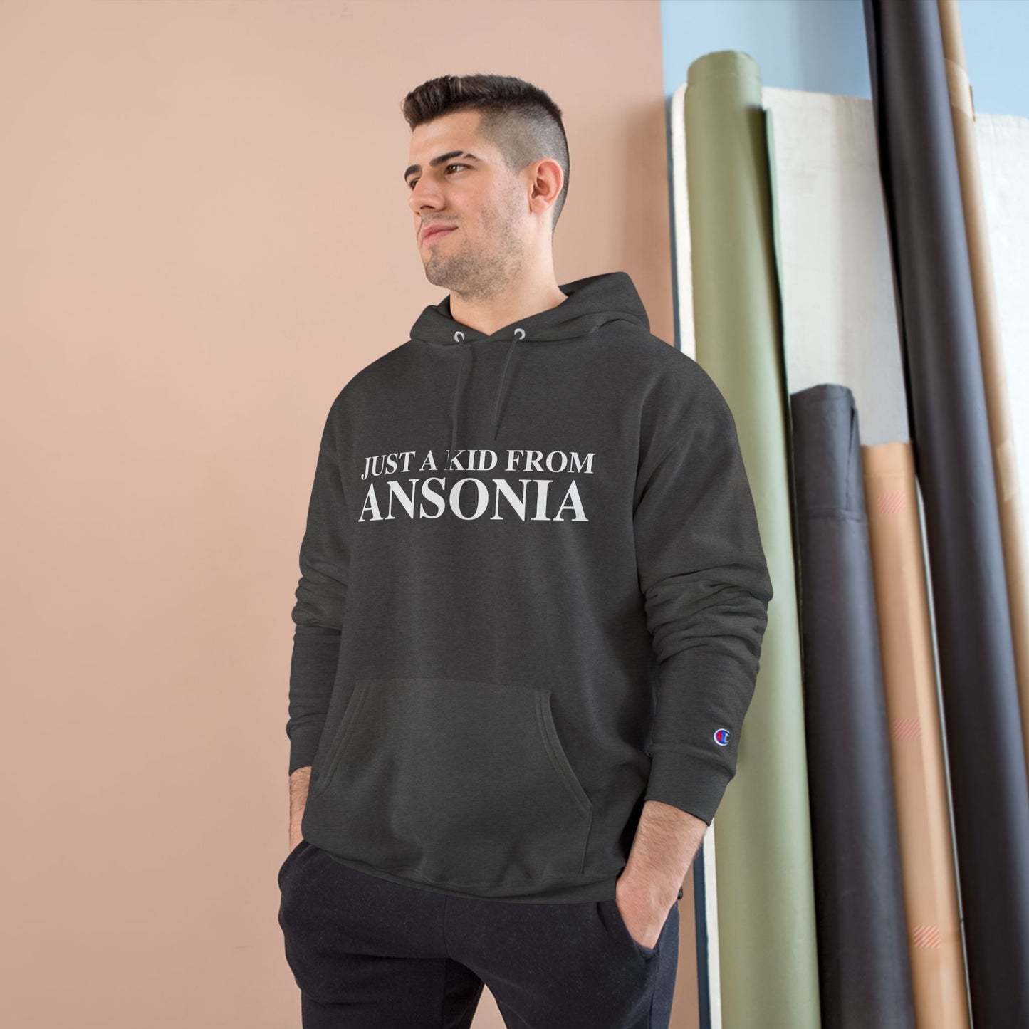 Just a kid from Ansonia Champion Hoodie