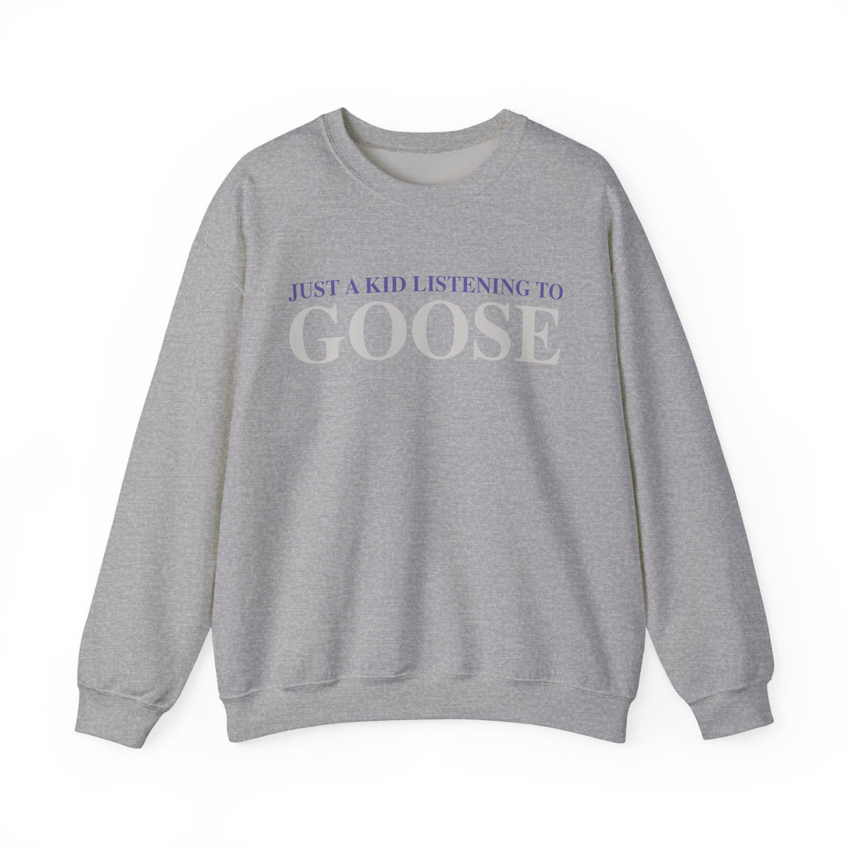 Just a kid listening to Goose - Gray & Purple Unisex Heavy Blend™ Crewneck Sweatshirt