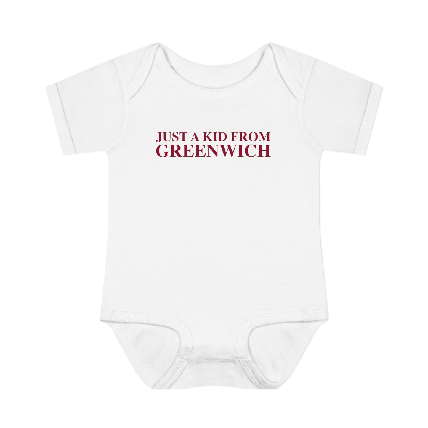 Just a kid from Greenwich Infant Baby Rib Bodysuit