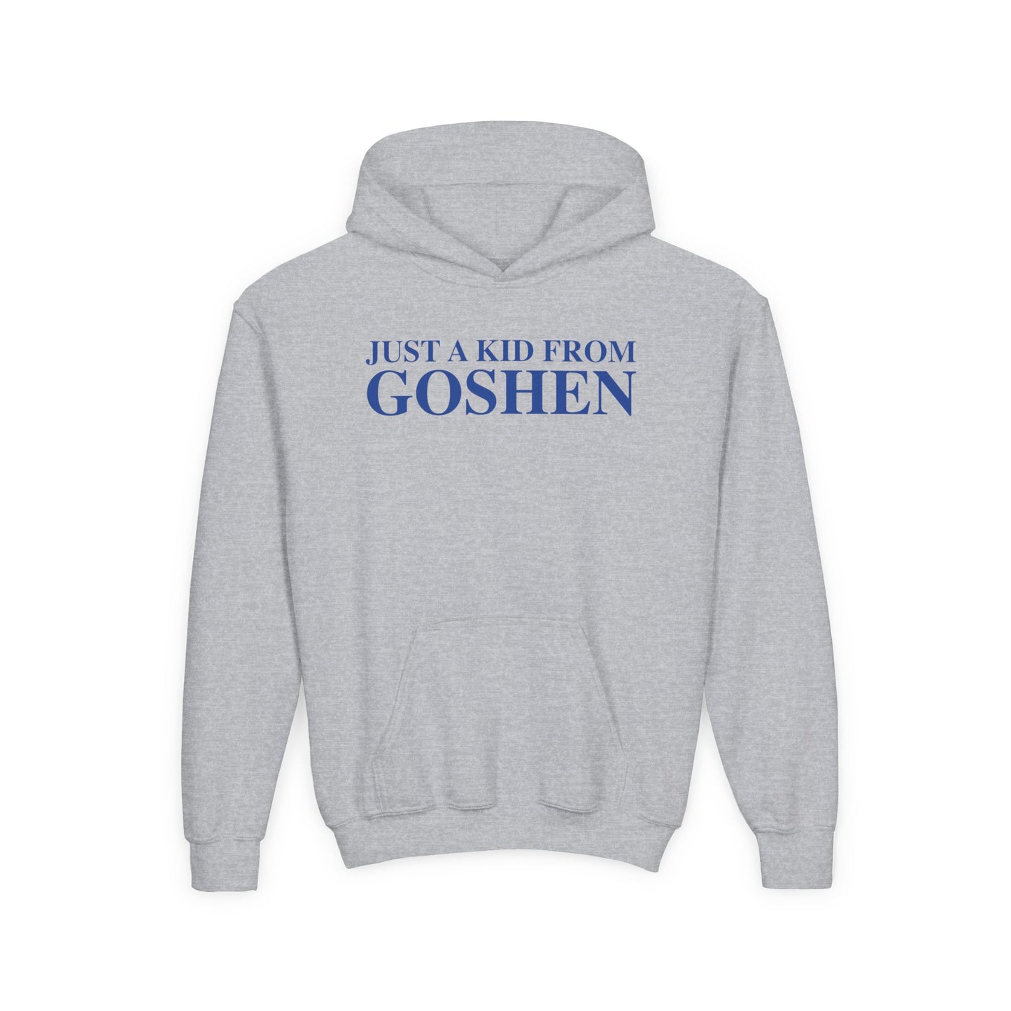 Just a kid from Goshen Youth Heavy Blend Hooded Sweatshirt