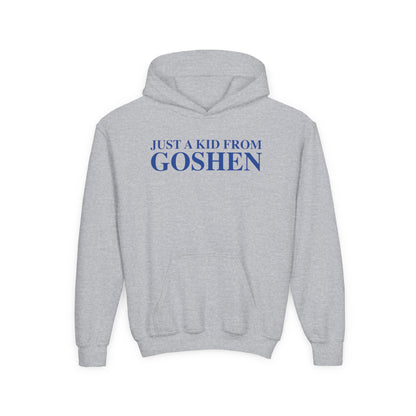 Just a kid from Goshen Youth Heavy Blend Hooded Sweatshirt