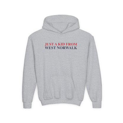 Just a kid from West Norwalk Youth Heavy Blend Hooded Sweatshirt