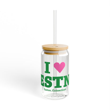 I Heart ESTN Glass Can with Straw and Lid, 16oz