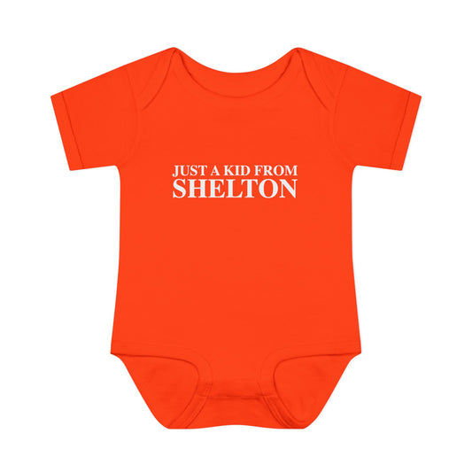 Just a kid from Shelton Infant Baby Rib Bodysuit