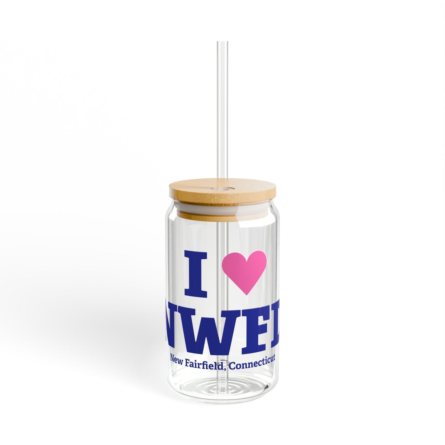 I Heart NWFD Glass Can with Straw and Lid, 16oz