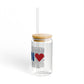 Newtown Love Glass Can with Straw and Lid, 16oz