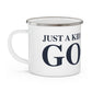 Just a kid listening to Goose Enamel Camping Mug
