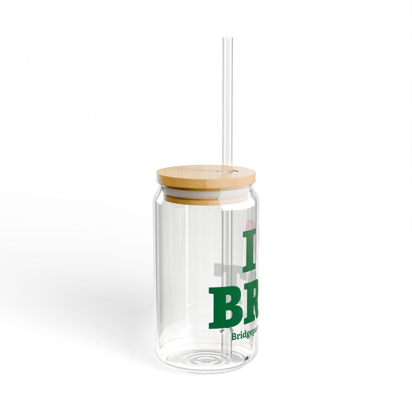 I Heart BRPT Glass Can with Straw and Lid, 16oz
