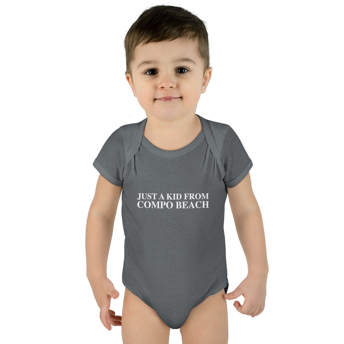 Just a kid from Compo Beach Infant Baby Rib Bodysuit