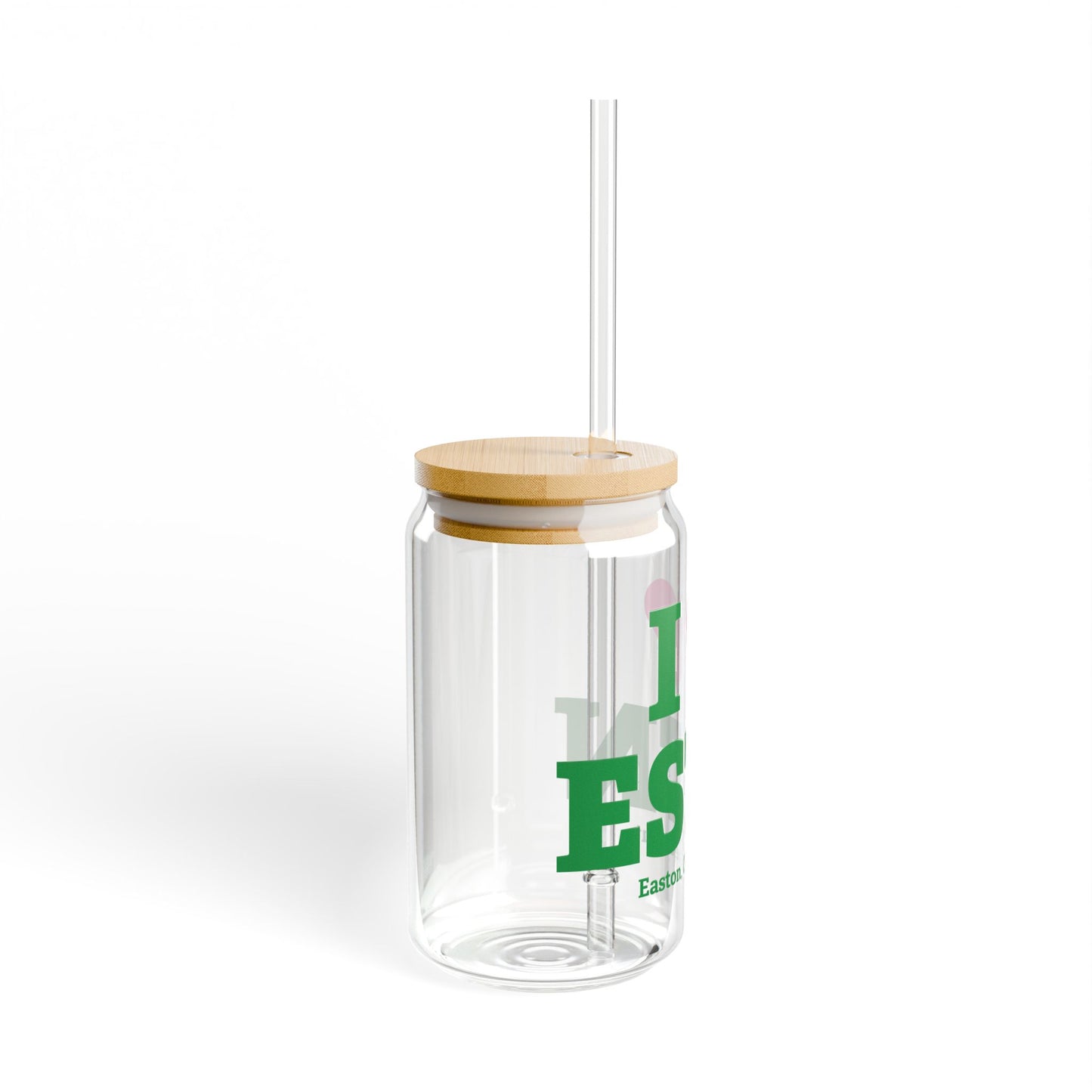 I Heart ESTN Glass Can with Straw and Lid, 16oz