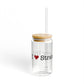 I Heart Strawberry Hill. Glass Can with Straw and Lid, 16oz