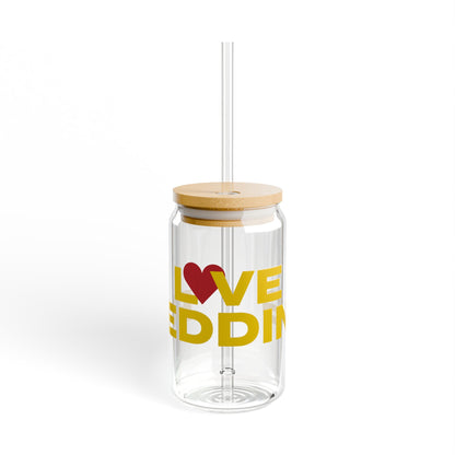 Love Redding Glass Can with Straw and Lid, 16oz
