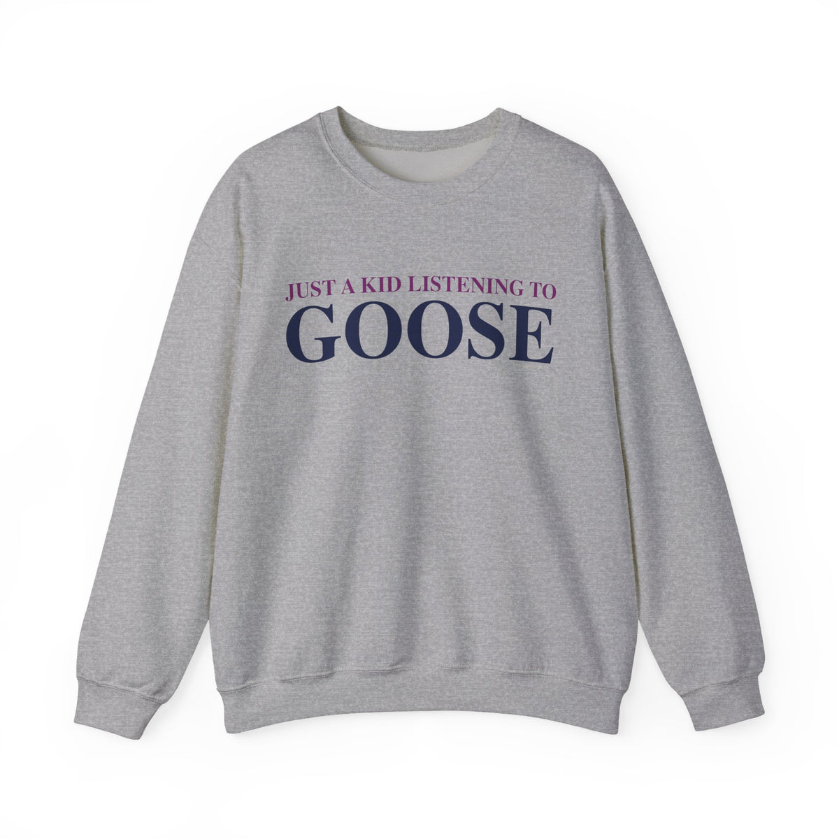 Just a kid listening to Goose - Blue & Purple Unisex Heavy Blend™ Crewneck Sweatshirt