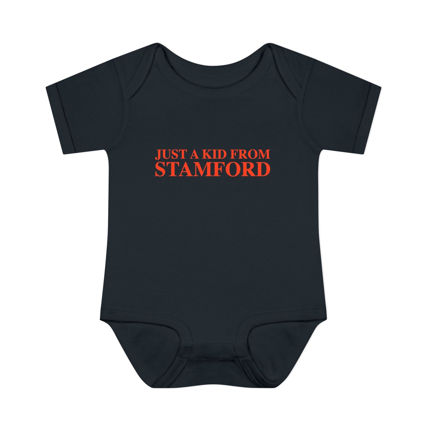 Just a kid from Stamford Infant Baby Rib Bodysuit
