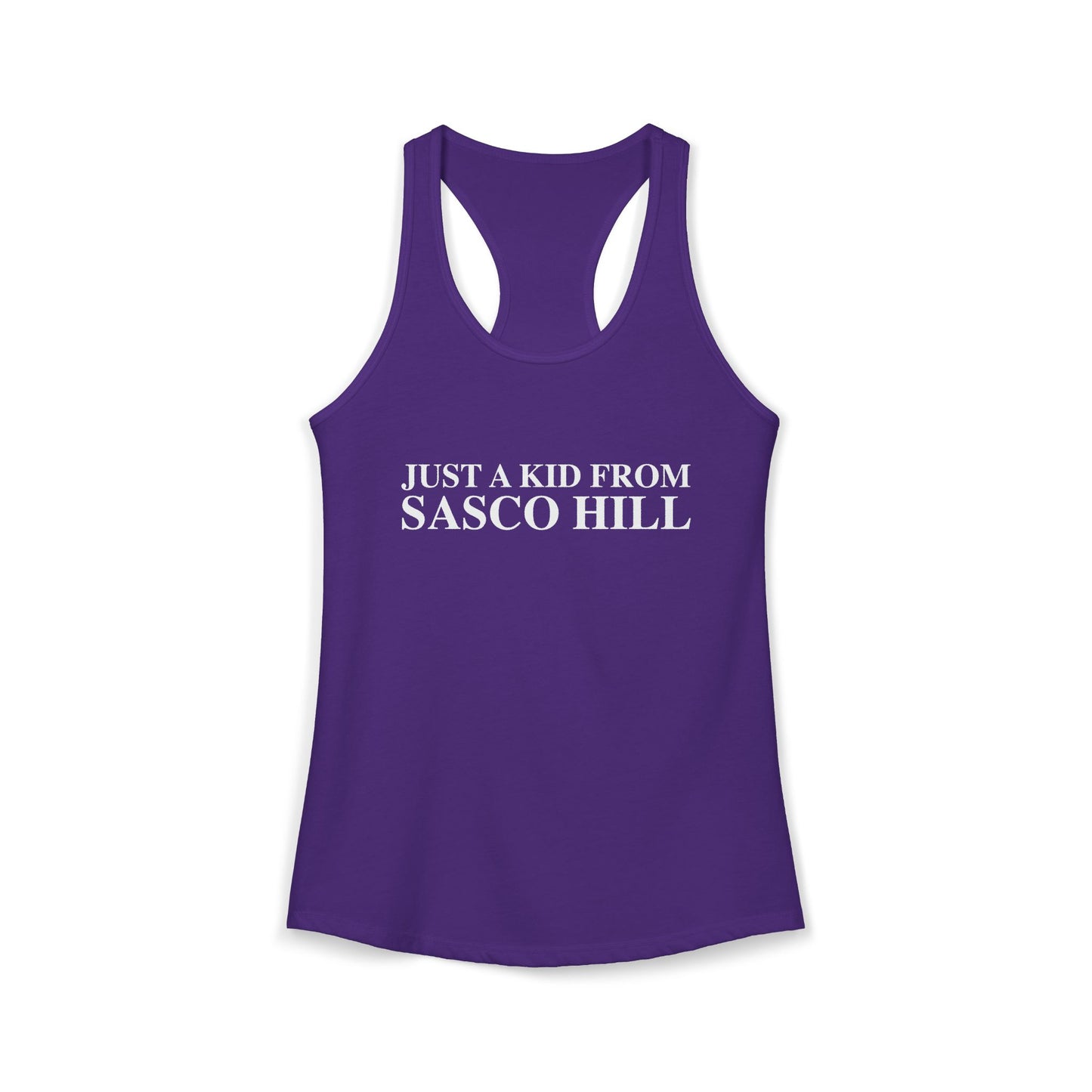 Just a kid from Sasco Hill Women's Ideal Racerback Tank Top