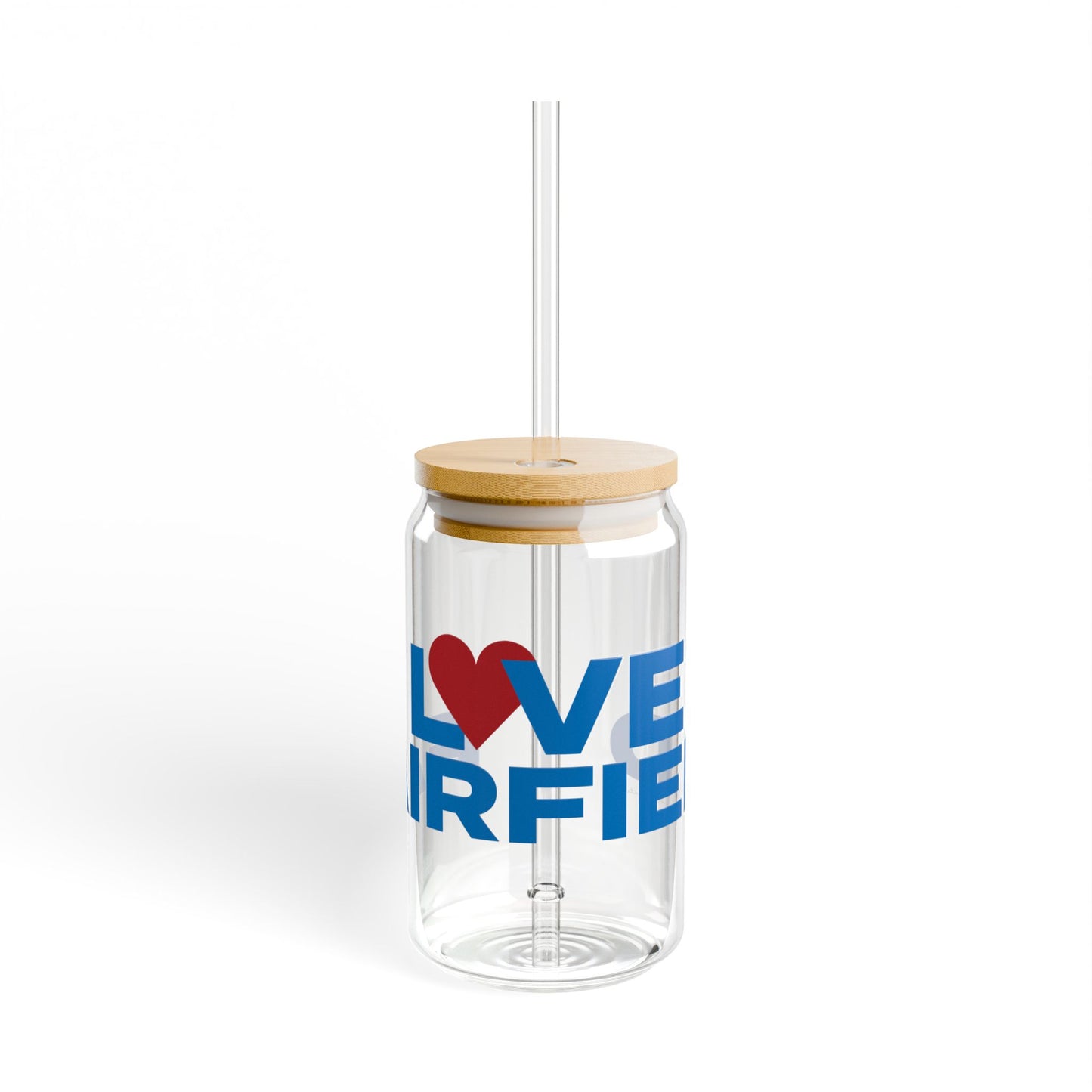 Love Fairfield Glass Can with Straw and Lid, 16oz