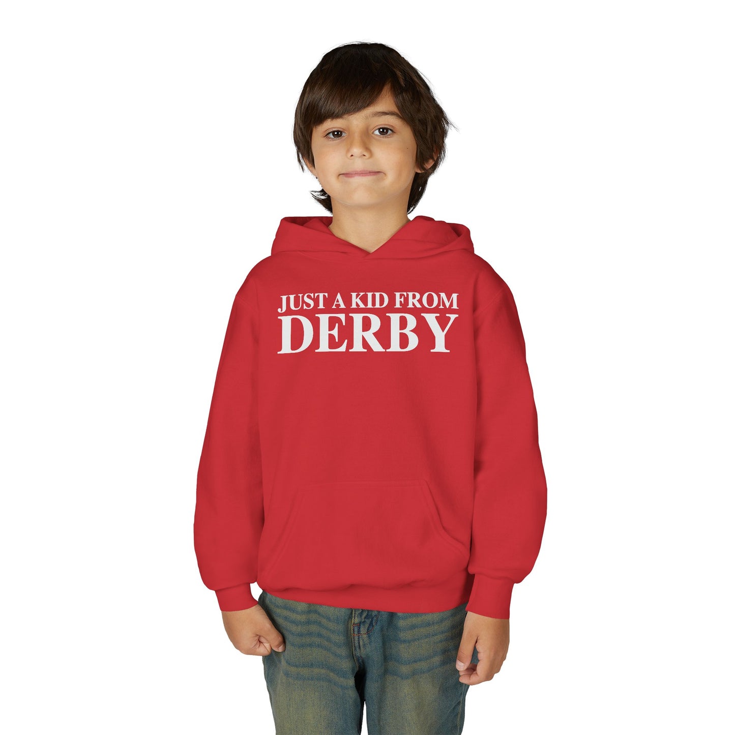 Just a kid from Derby Youth Heavy Blend Hooded Sweatshirt