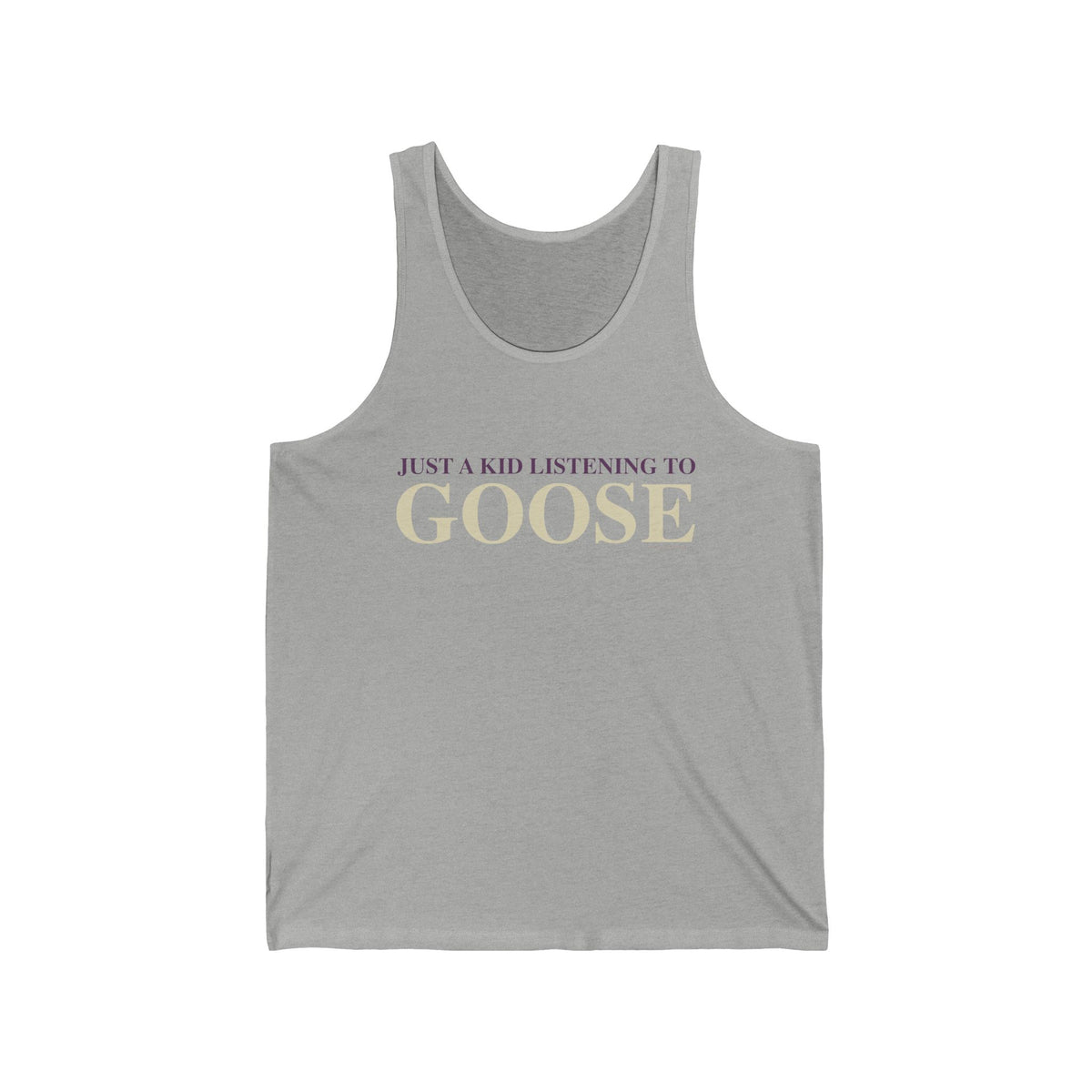Just a kid listening to Goose - Cream & Purple Unisex Jersey Tank Top
