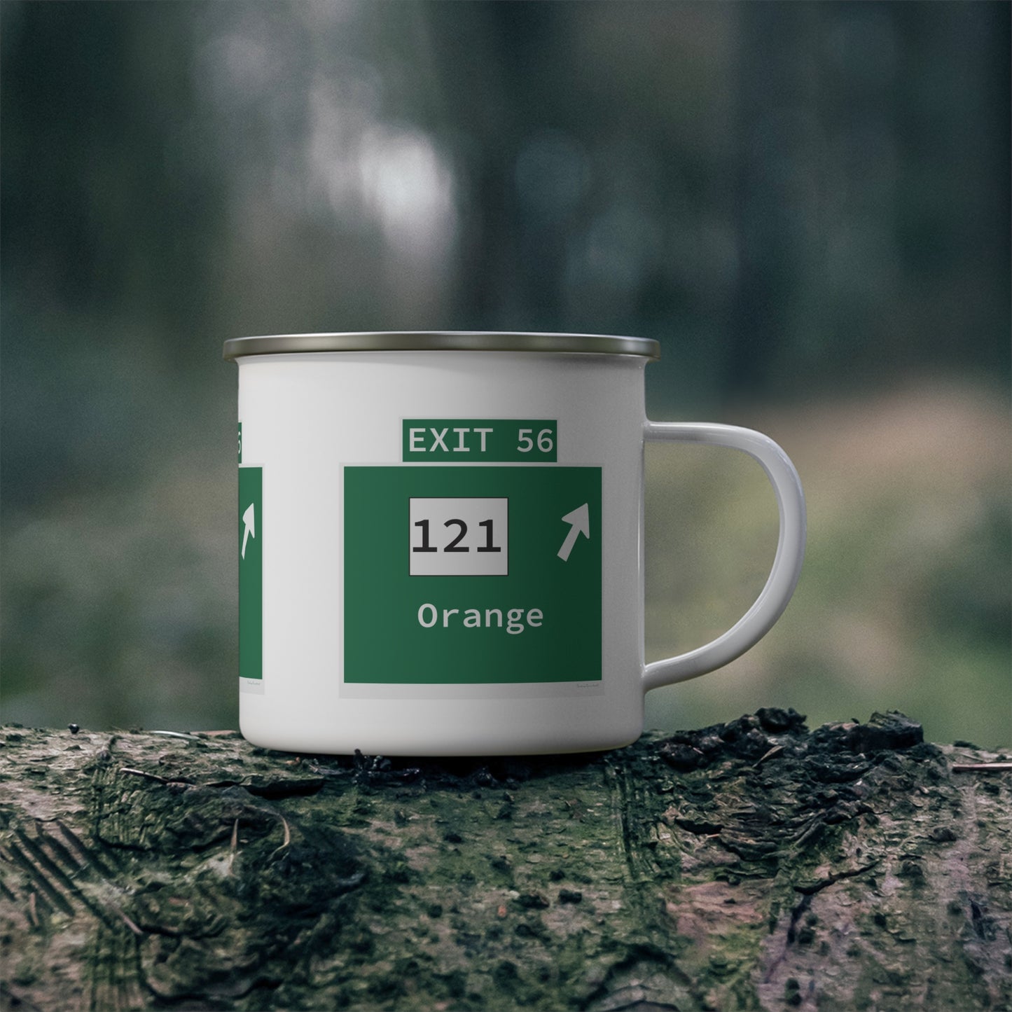 Vintage WCP Exit 56 Sign Enamel Camping Mug