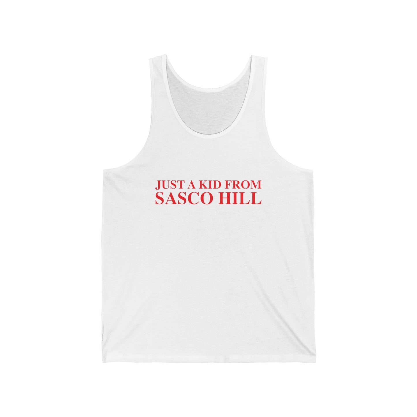 Just a kid from Sasco Hill Unisex Jersey Tank Top