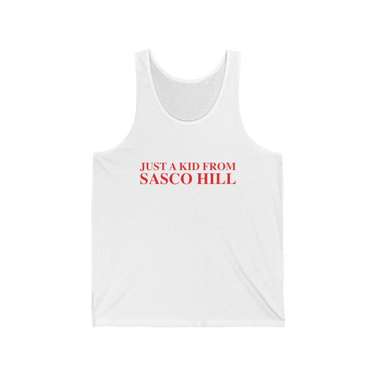 Just a kid from Sasco Hill Unisex Jersey Tank Top