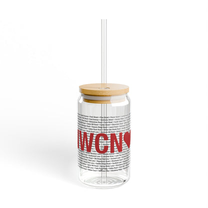New Canaan Love Glass Can with Straw and Lid, 16oz