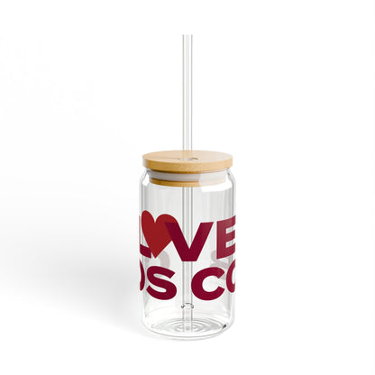 Love Cos Cob Glass Can with Straw and Lid, 16oz