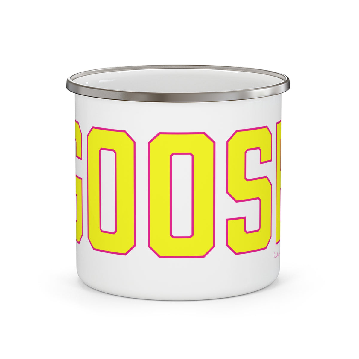Goose Zip Code Yellow & Pink Enamel Camping Mug