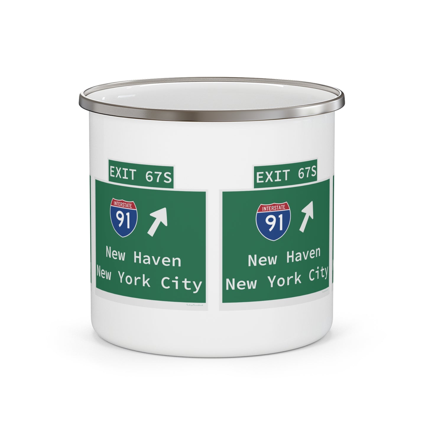 Vintage WCP Exit 67S Sign Enamel Camping Mug