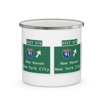 Vintage WCP Exit 67S Sign Enamel Camping Mug