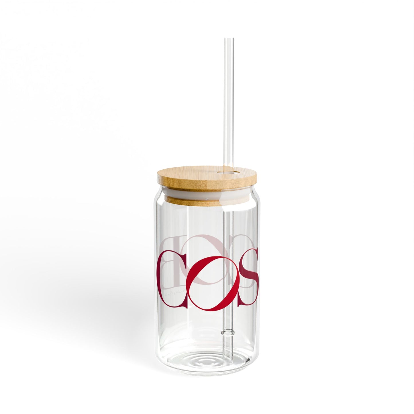41 Tilt Cos Cob Glass Can with Straw and Lid, 16oz