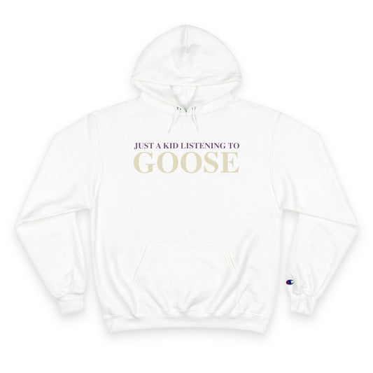 Just a kid listening to Goose - Cream & Purple Champion Hoodie
