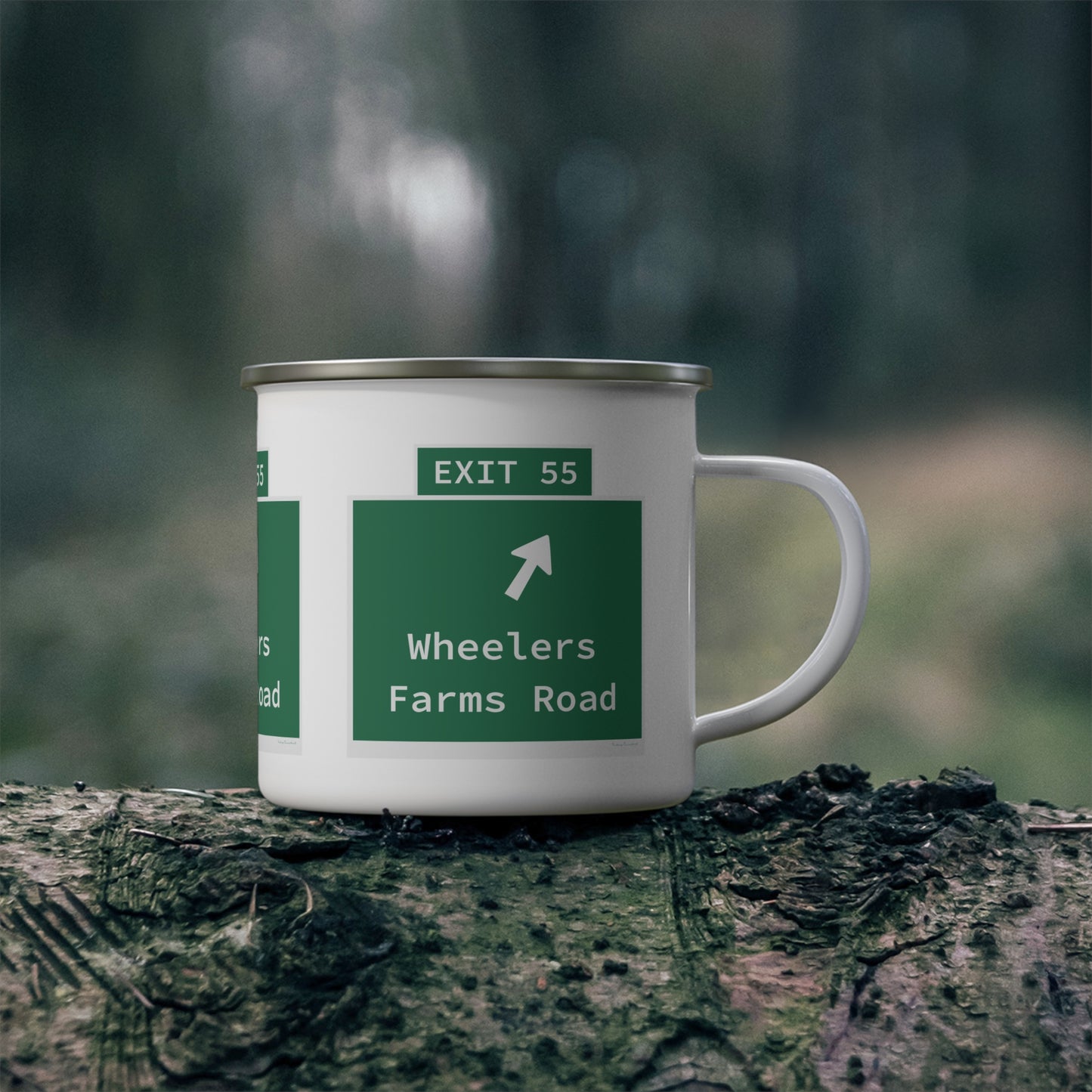 Vintage WCP Exit 55 Sign Enamel Camping Mug
