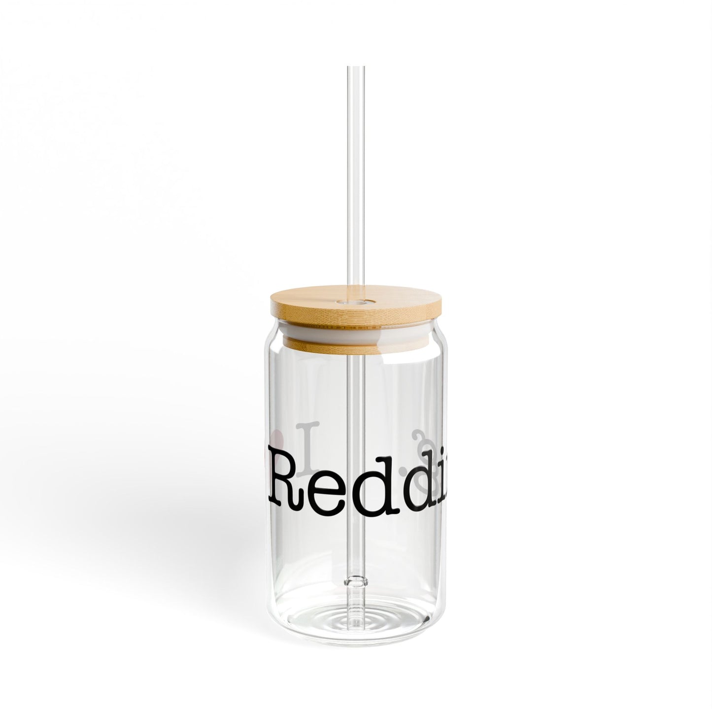 I Heart Redding. Glass Can with Straw and Lid, 16oz