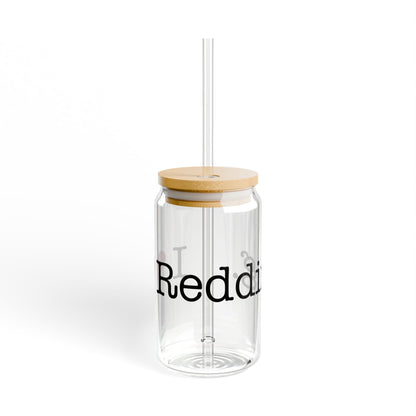I Heart Redding. Glass Can with Straw and Lid, 16oz