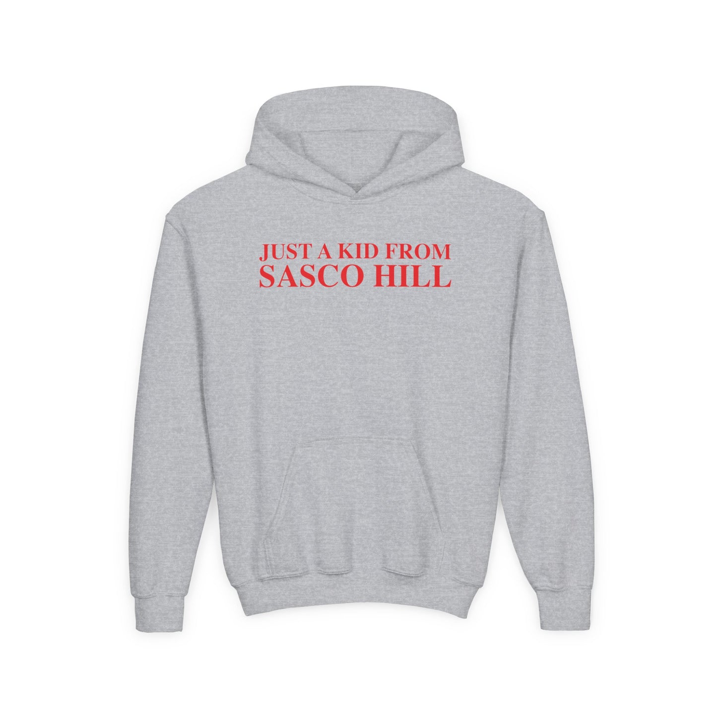 Just a kid from Sasco Hill Youth Heavy Blend Hooded Sweatshirt