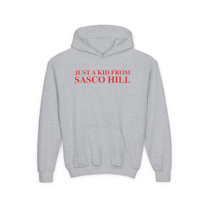 Just a kid from Sasco Hill Youth Heavy Blend Hooded Sweatshirt