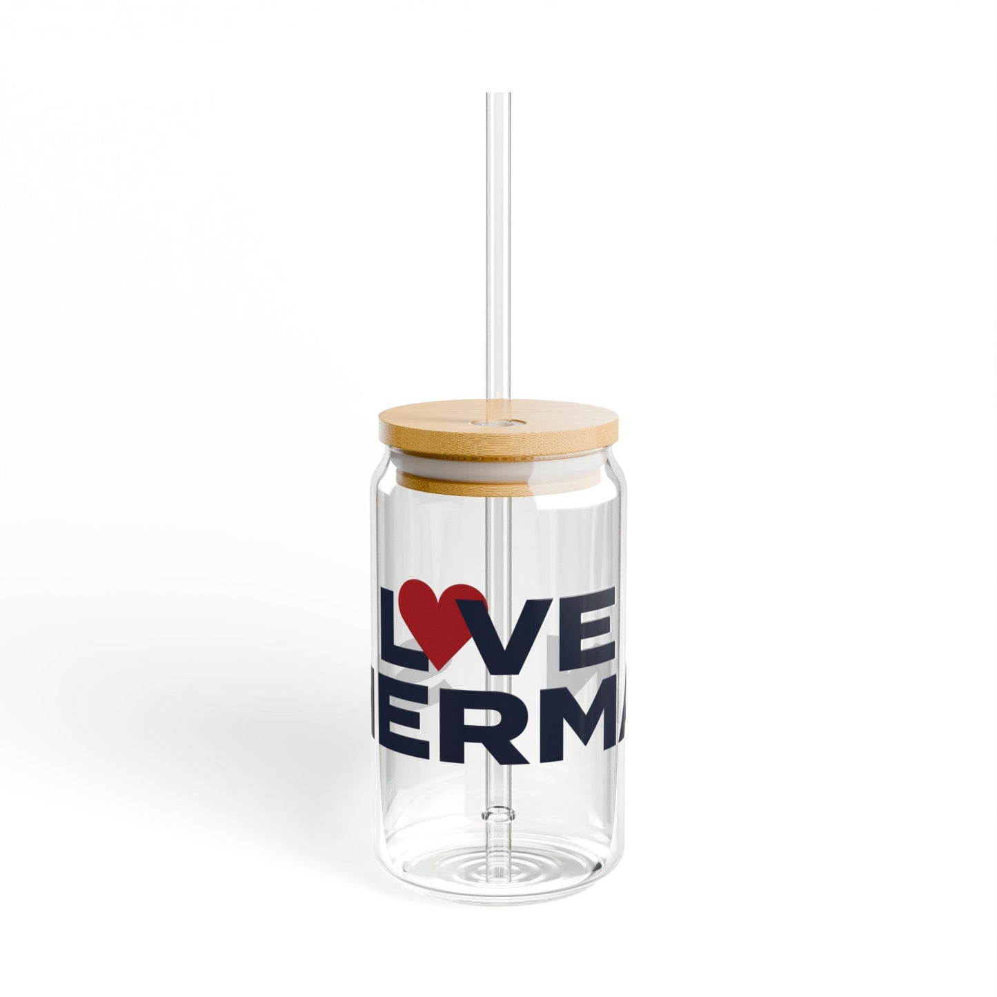 Love Sherman Glass Can with Straw and Lid, 16oz