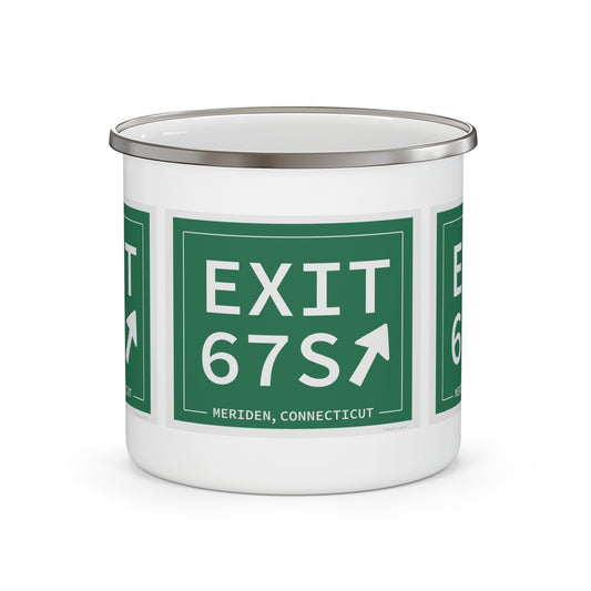 Vintage Exit 67S WCP Sign Enamel Camping Mug