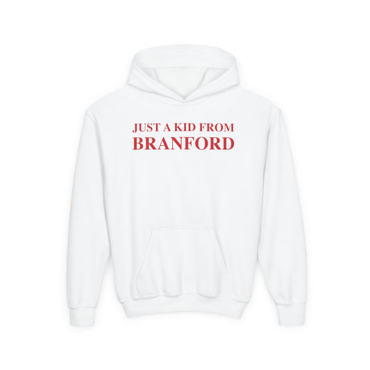Just a kid from Branford Youth Heavy Blend Hooded Sweatshirt
