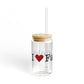 I Heart Fairfield. Glass Can with Straw and Lid, 16oz