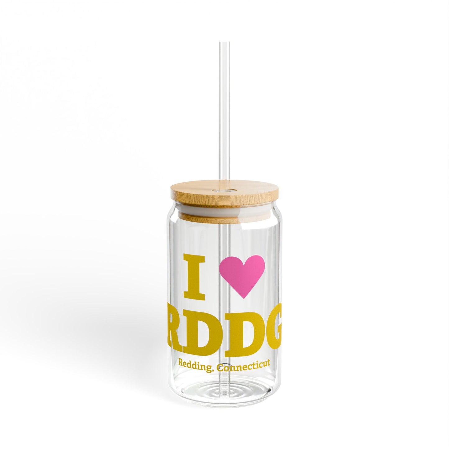 I Heart RDDG Glass Can with Straw and Lid, 16oz
