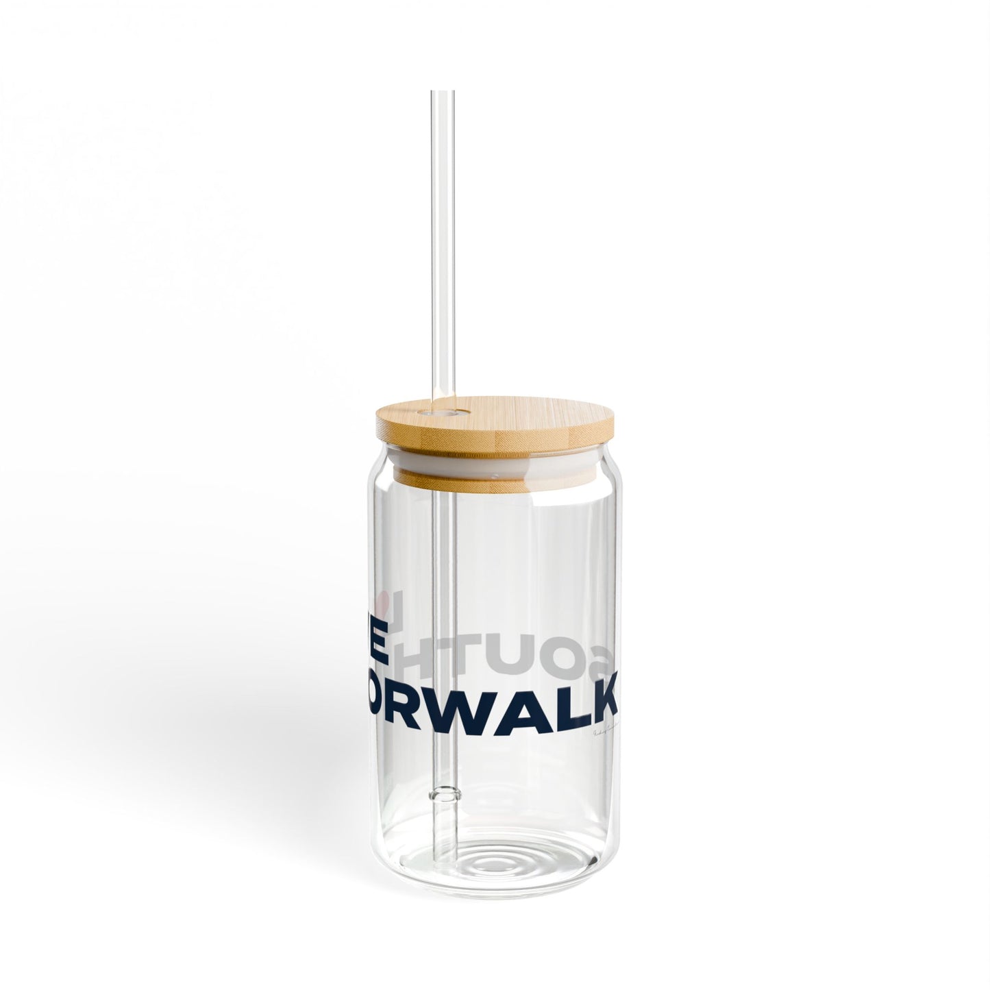 Love South Norwalk Glass Can with Straw and Lid, 16oz
