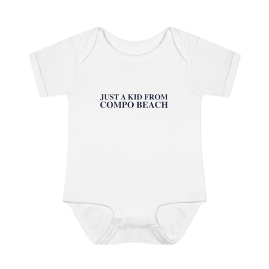 Just a kid from Compo Beach Infant Baby Rib Bodysuit
