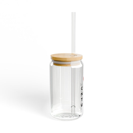 Connecticut Vision Glass Can with Straw and Lid, 16oz