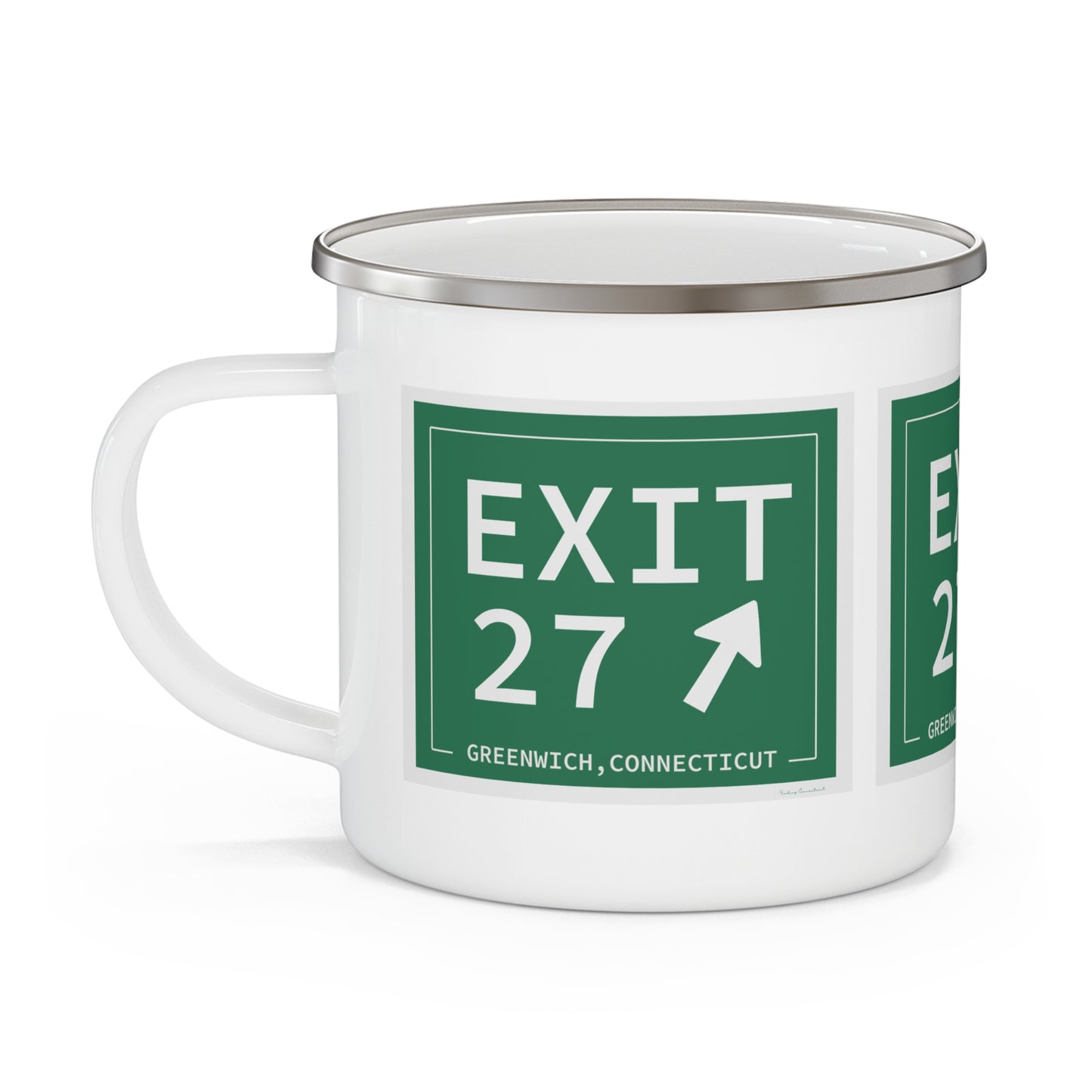 Vintage Exit 27 Merritt Parkway Sign Enamel Camping Mug