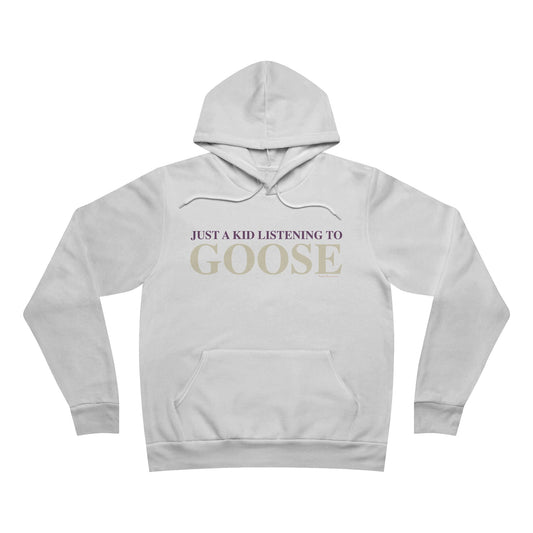 Just a kid listening to Goose - Cream & Purple Unisex Sponge Fleece Pullover Hoodie