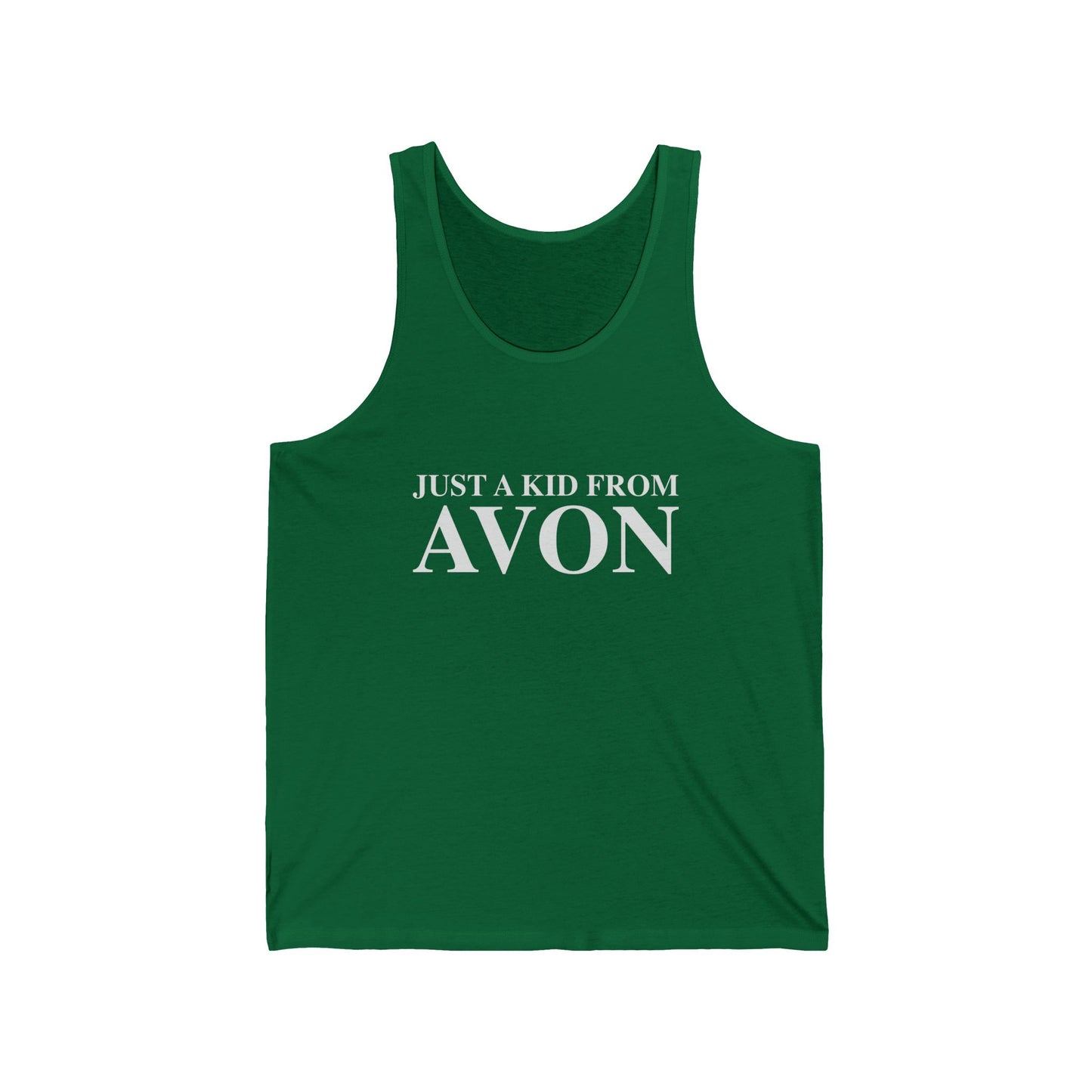 Just a kid from Avon Unisex Jersey Tank Top